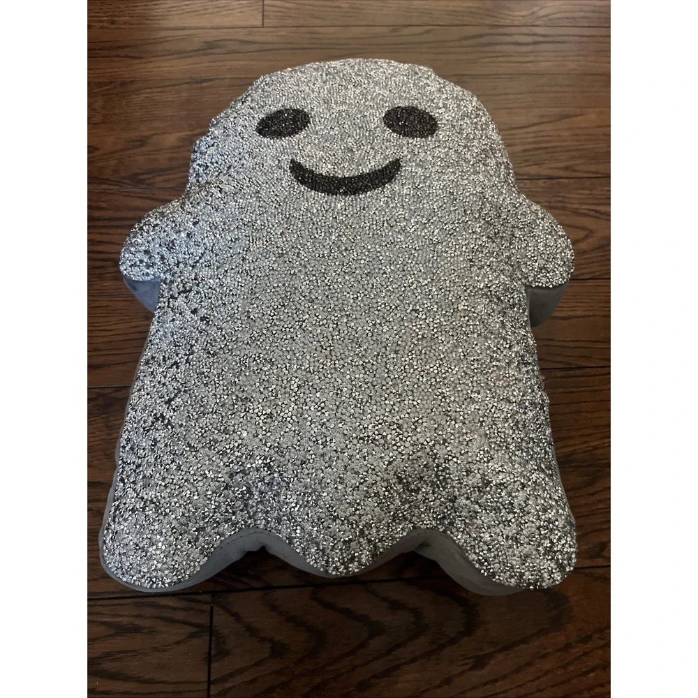 Halloween Ghost Pillow Silver Glitter Sparkles Home Rhinestone Tik Tok Decor